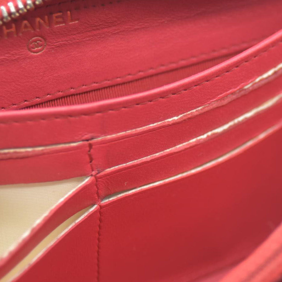 CHANEL Quilted Matelasse CC Logo Lambskin Zip Around Long Wallet Pink