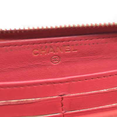 CHANEL Quilted Matelasse CC Logo Lambskin Zip Around Long Wallet Pink