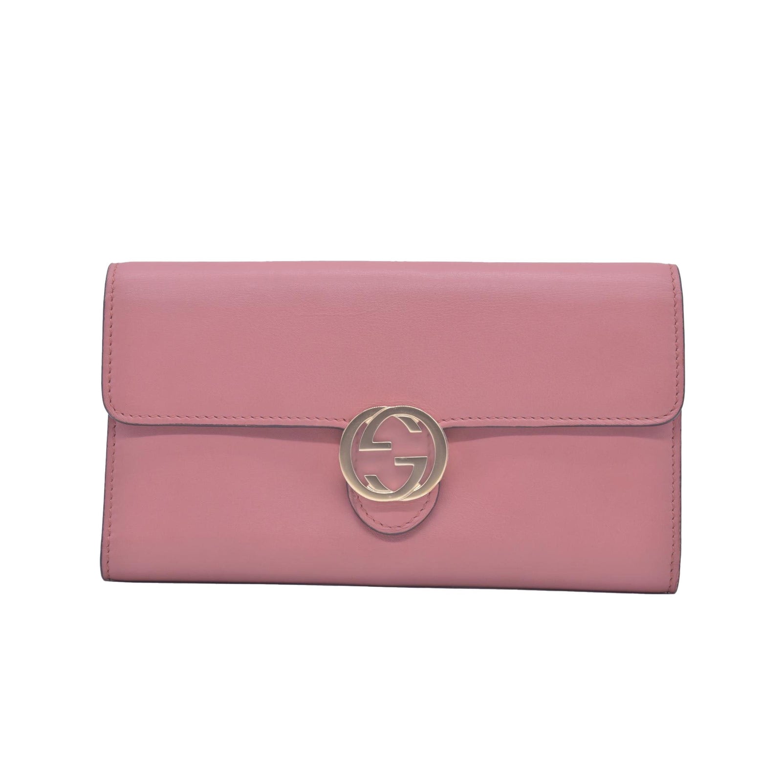 $595 GUCCI Dollar Calfskin Interlocking G Continental Wallet Pink CONSIGNMENT