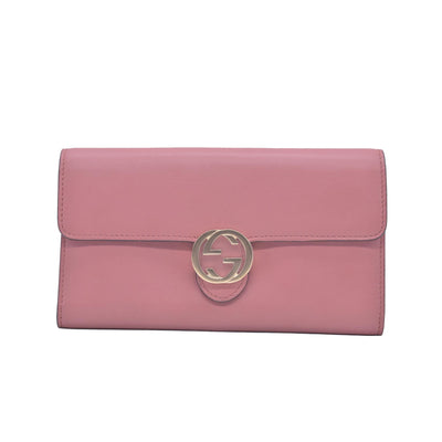 $595 GUCCI Dollar Calfskin Interlocking G Continental Wallet Pink CONSIGNMENT