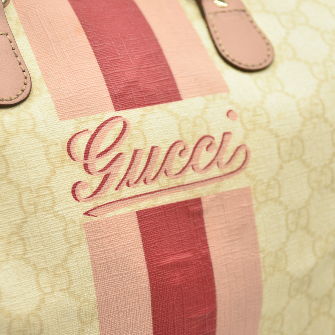 Gucci  GG Plus Monogram Web Stripe Medium Joy Boston Pink