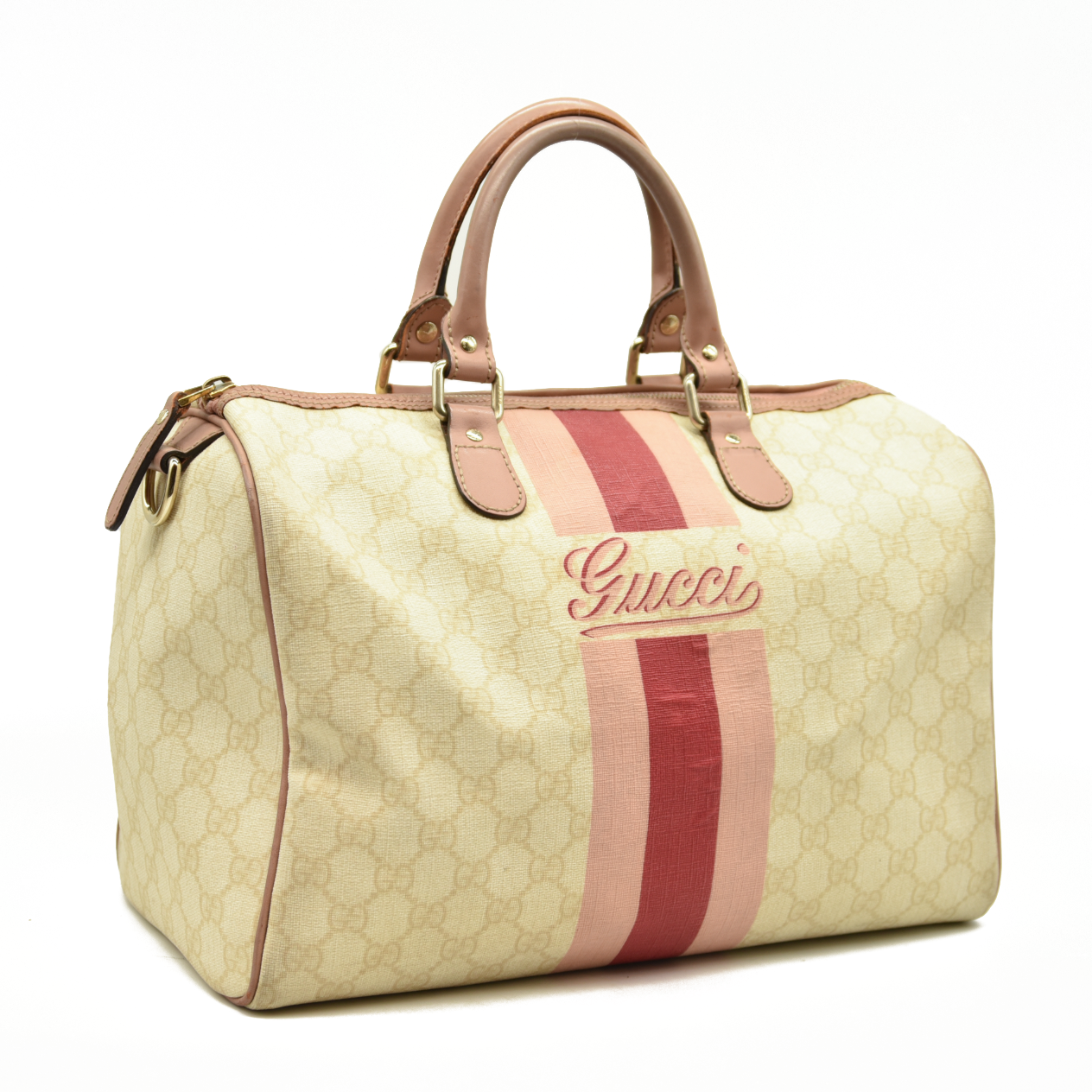 Gucci  GG Plus Monogram Web Stripe Medium Joy Boston Pink