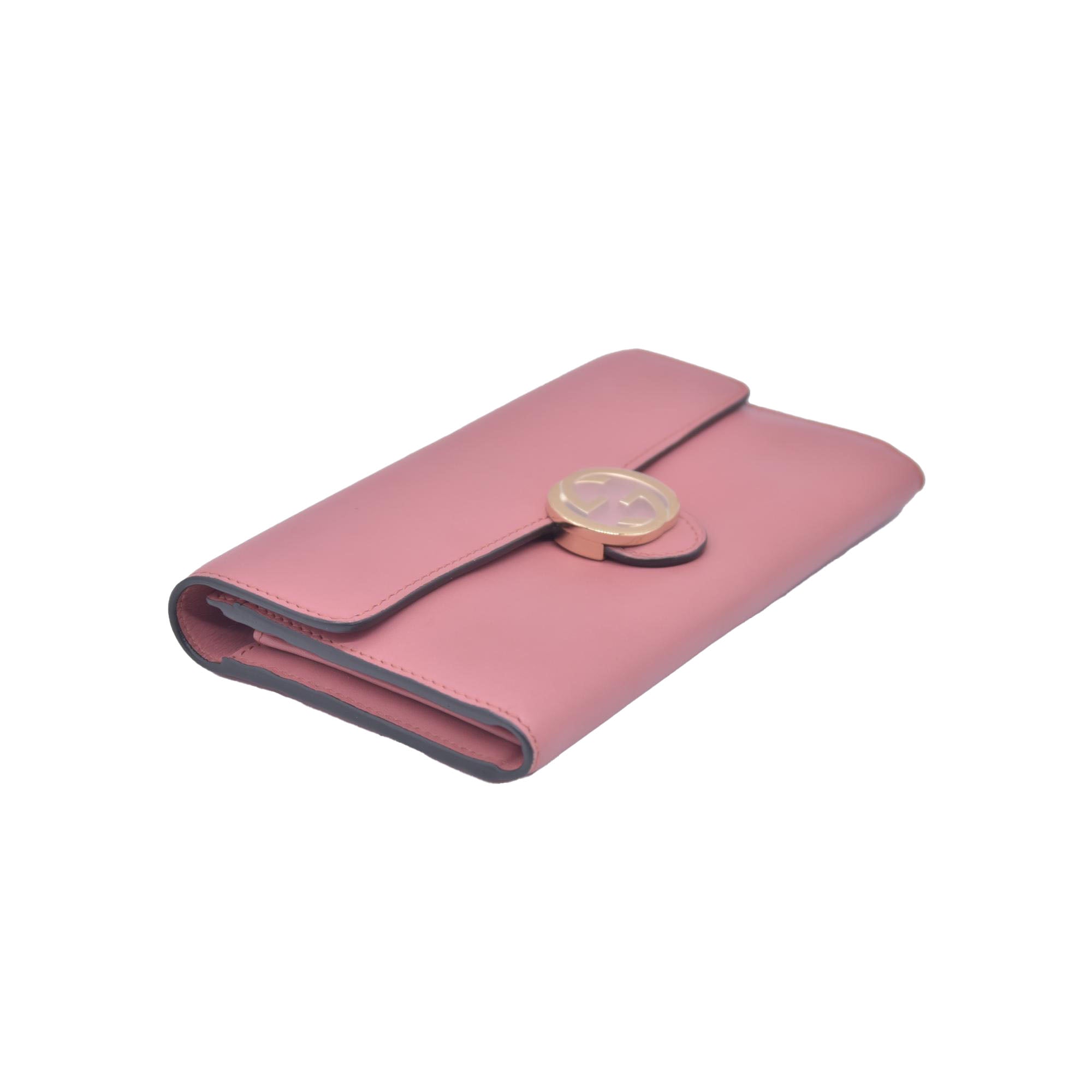 $595 GUCCI Dollar Calfskin Interlocking G Continental Wallet Pink CONSIGNMENT