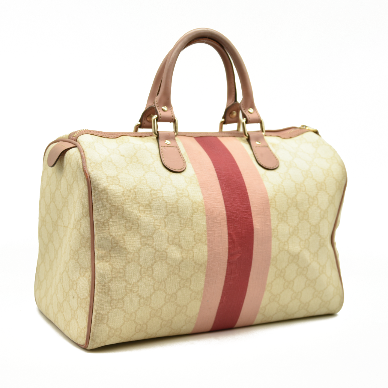 Gucci  GG Plus Monogram Web Stripe Medium Joy Boston Pink