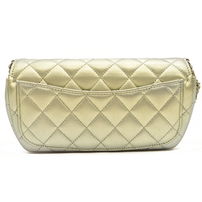 Chanel  Gradient Metallic Calfskin Quilted Glasses Case With Chain Silver Blue Yellow Purple