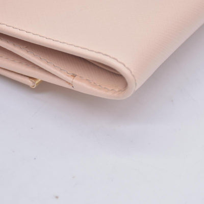 $565 SALVATORE FERRAGAMO Saffiano Gancini Bar Compact Wallet Light Pink CONSIGNMENT