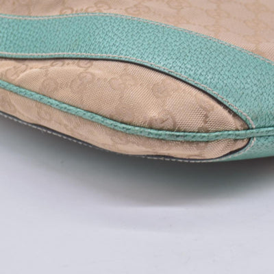 $890 GUCCI GG Canvas Seafoam Green Leather Curved Hobo Shoulder Bag Beige CONSIGNMENT 10021457