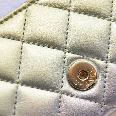 Chanel  Gradient Metallic Calfskin Quilted Glasses Case With Chain Silver Blue Yellow Purple