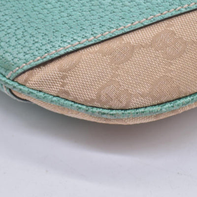 $890 GUCCI GG Canvas Seafoam Green Leather Curved Hobo Shoulder Bag Beige CONSIGNMENT 10021457