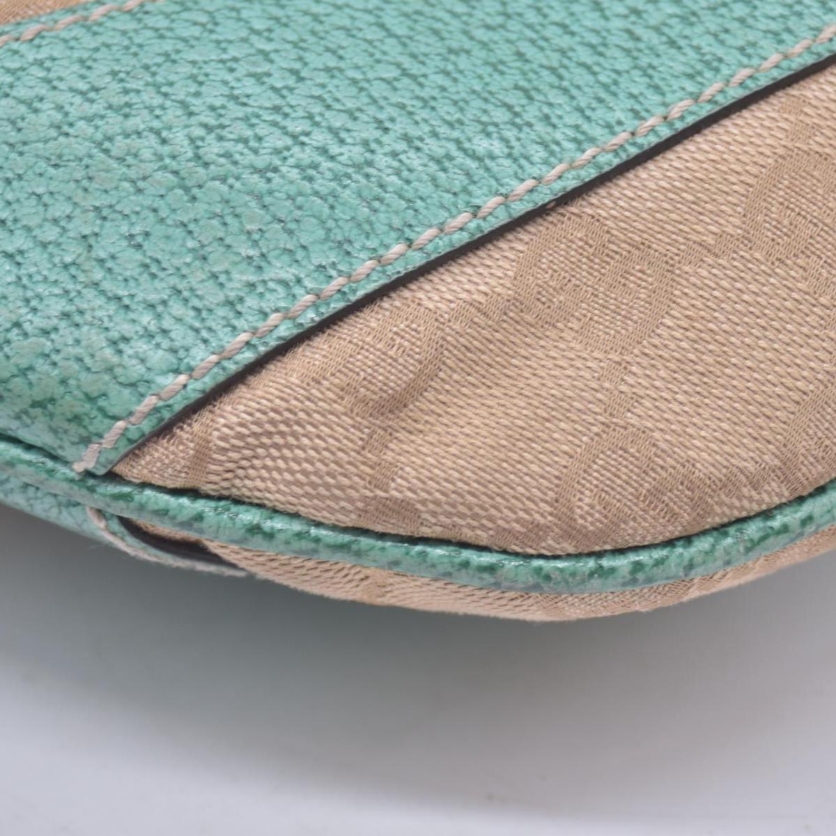 $890 GUCCI GG Canvas Seafoam Green Leather Curved Hobo Shoulder Bag Beige CONSIGNMENT 10021457