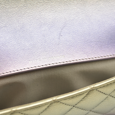 Chanel  Gradient Metallic Calfskin Quilted Glasses Case With Chain Silver Blue Yellow Purple