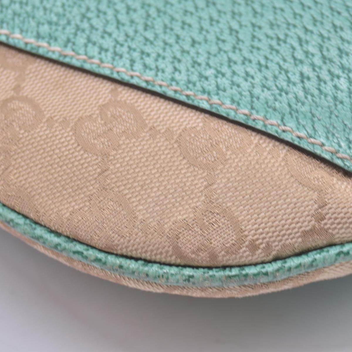 $890 GUCCI GG Canvas Seafoam Green Leather Curved Hobo Shoulder Bag Beige CONSIGNMENT 10021457
