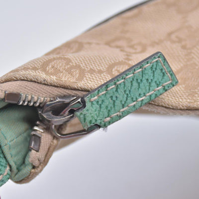 $890 GUCCI GG Canvas Seafoam Green Leather Curved Hobo Shoulder Bag Beige CONSIGNMENT 10021457