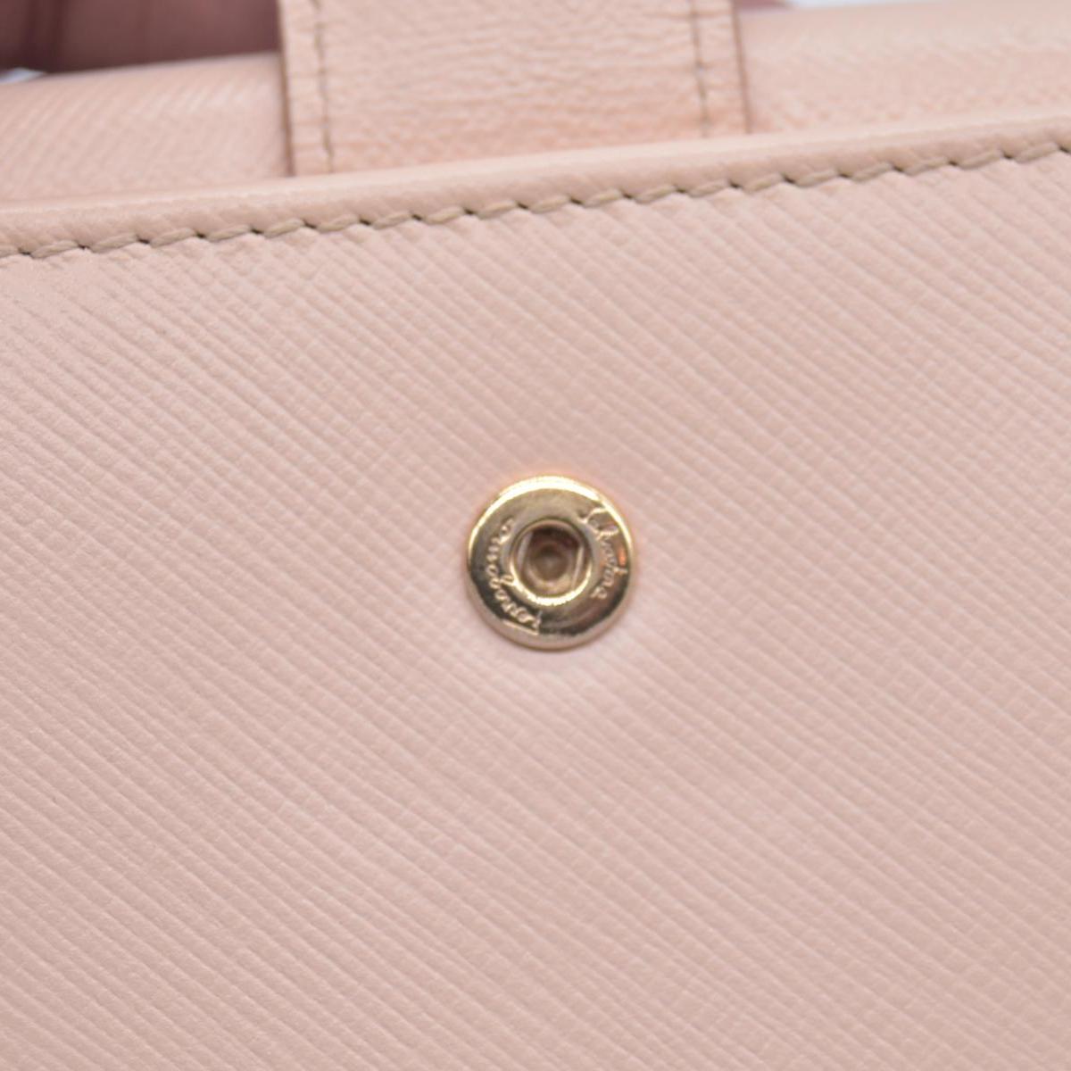 $565 SALVATORE FERRAGAMO Saffiano Gancini Bar Compact Wallet Light Pink CONSIGNMENT