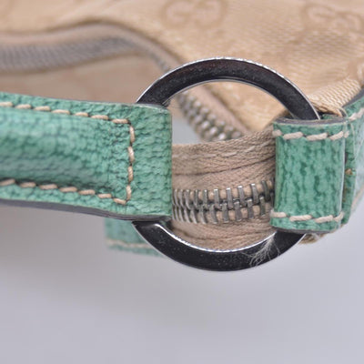 $890 GUCCI GG Canvas Seafoam Green Leather Curved Hobo Shoulder Bag Beige CONSIGNMENT 10021457