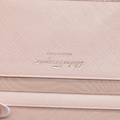 $565 SALVATORE FERRAGAMO Saffiano Gancini Bar Compact Wallet Light Pink CONSIGNMENT