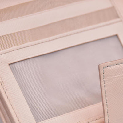 $565 SALVATORE FERRAGAMO Saffiano Gancini Bar Compact Wallet Light Pink CONSIGNMENT