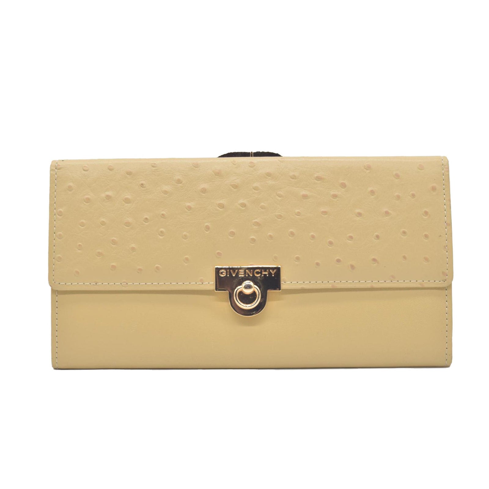 $590 Givenchy Yellow Ostrich-Effect Leather Clasp Wallet CONSIGNMENT