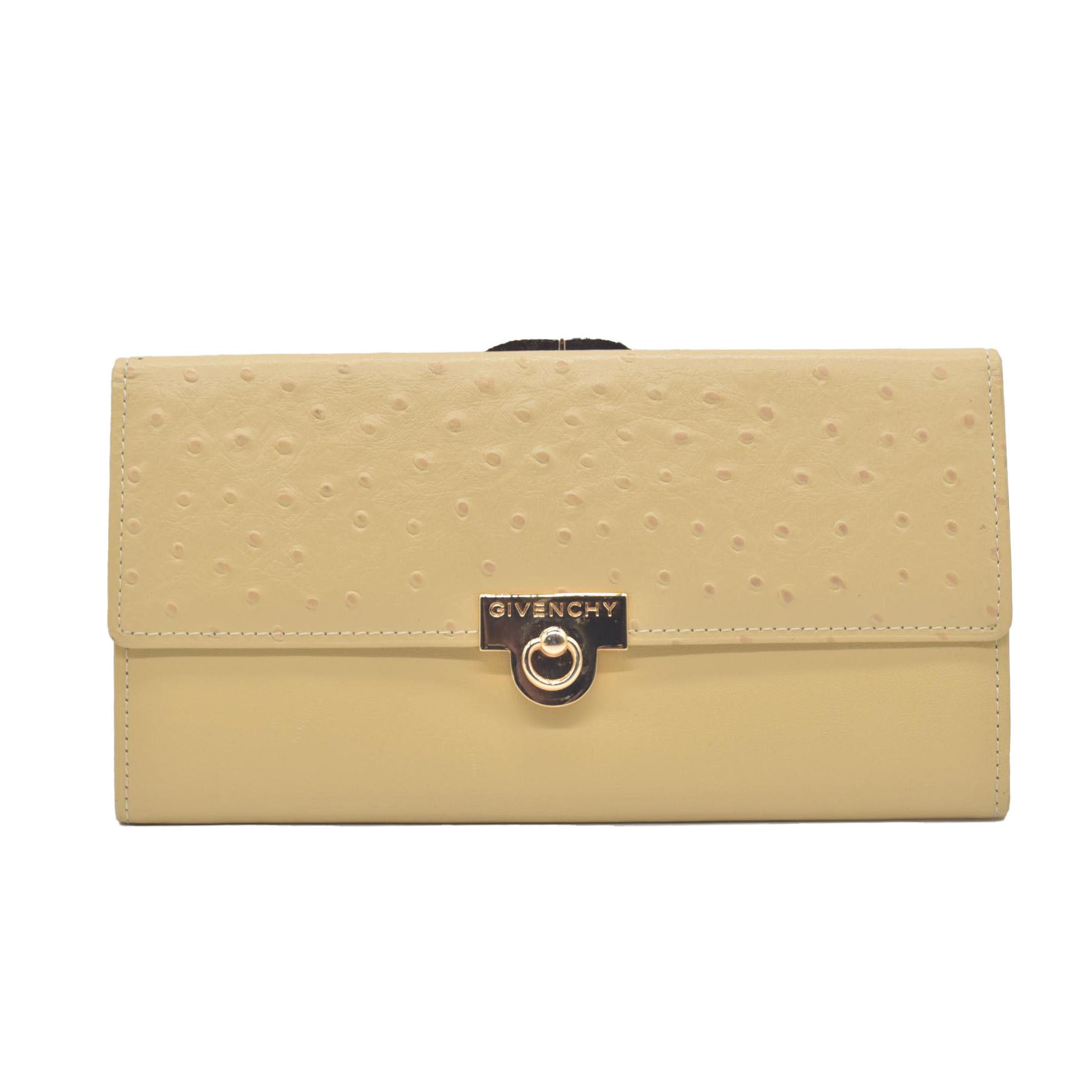 $590 Givenchy Yellow Ostrich-Effect Leather Clasp Wallet CONSIGNMENT