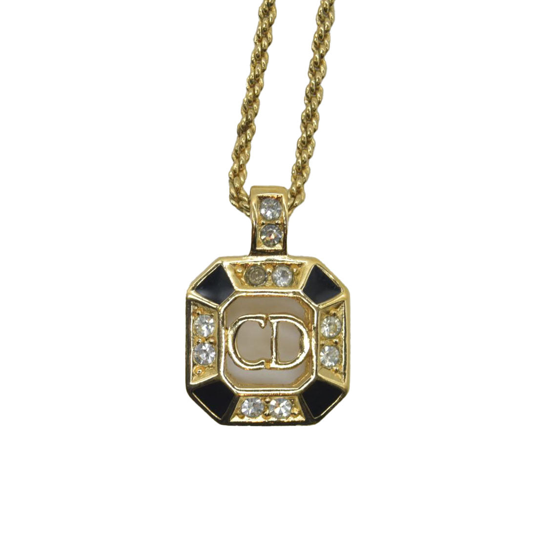 $350 Christian Dior  Vintage Enamel & Crystal CD Pendant Necklace CONSIGNMENT