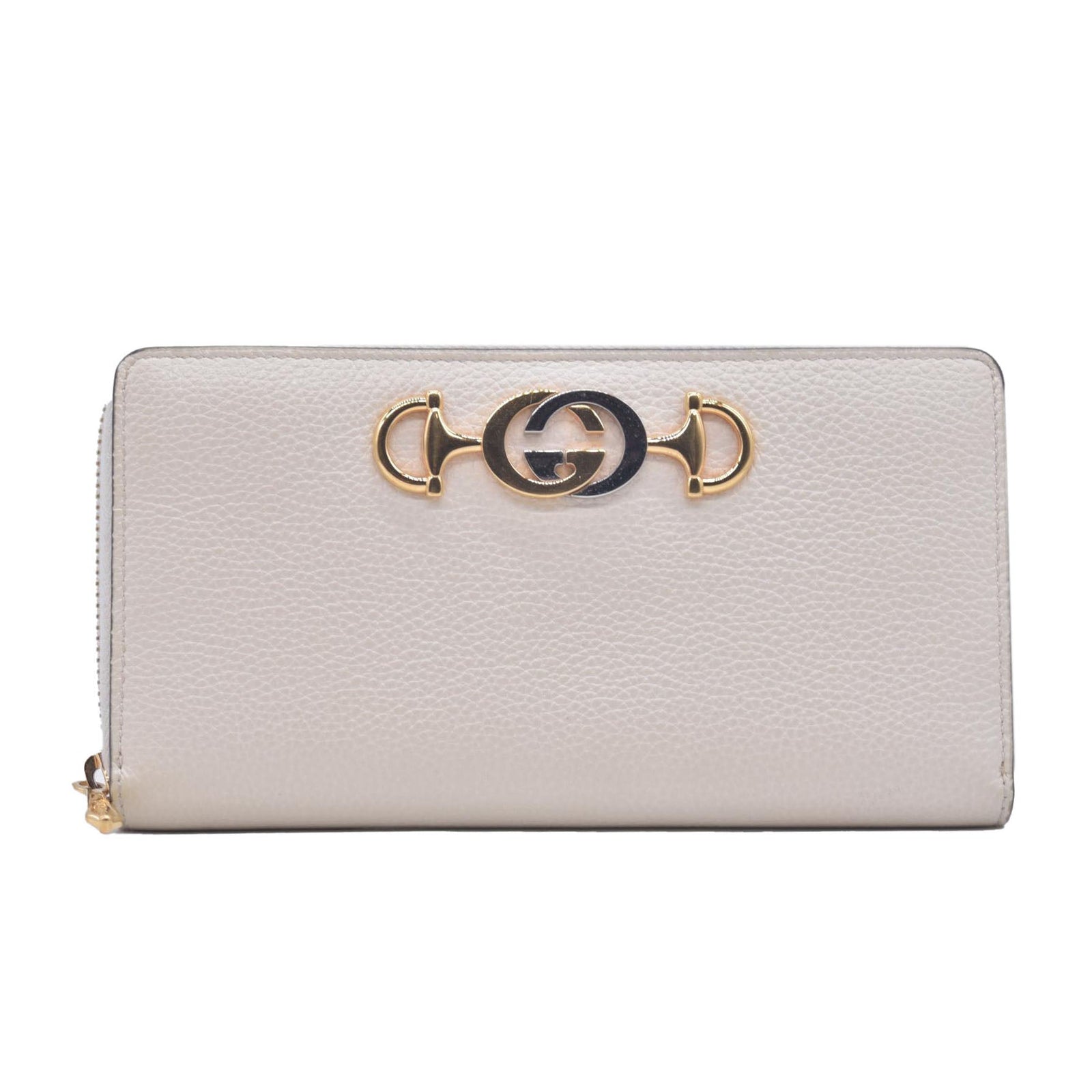 $790 GUCCI Calfskin Zumi Zip Around Wallet Off White CONSIGNMENT
