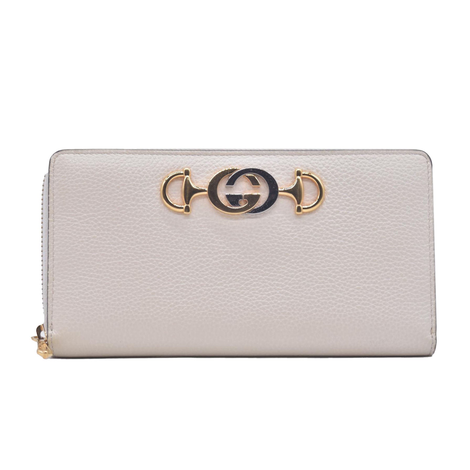 $890 GUCCI Calfskin Zumi Zip Around Wallet Off White CONSIGNMENT