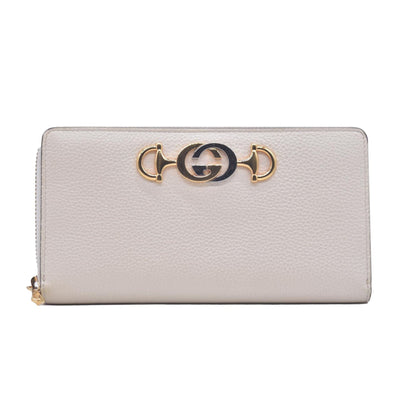 $890 GUCCI Calfskin Zumi Zip Around Wallet Off White CONSIGNMENT
