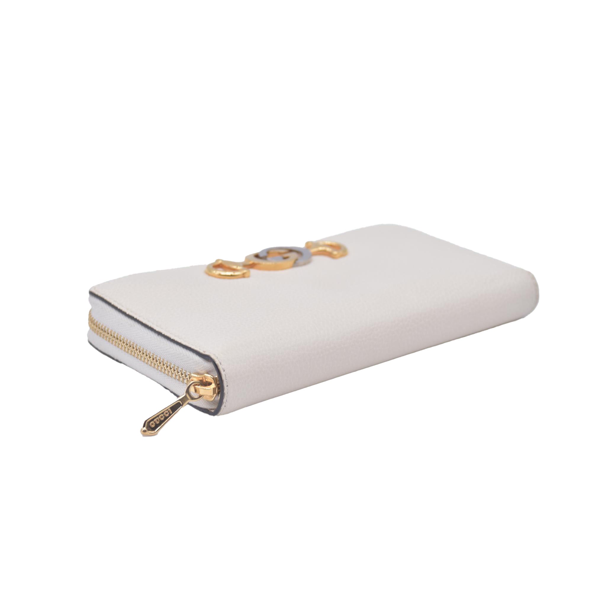 $890 GUCCI Calfskin Zumi Zip Around Wallet Off White CONSIGNMENT