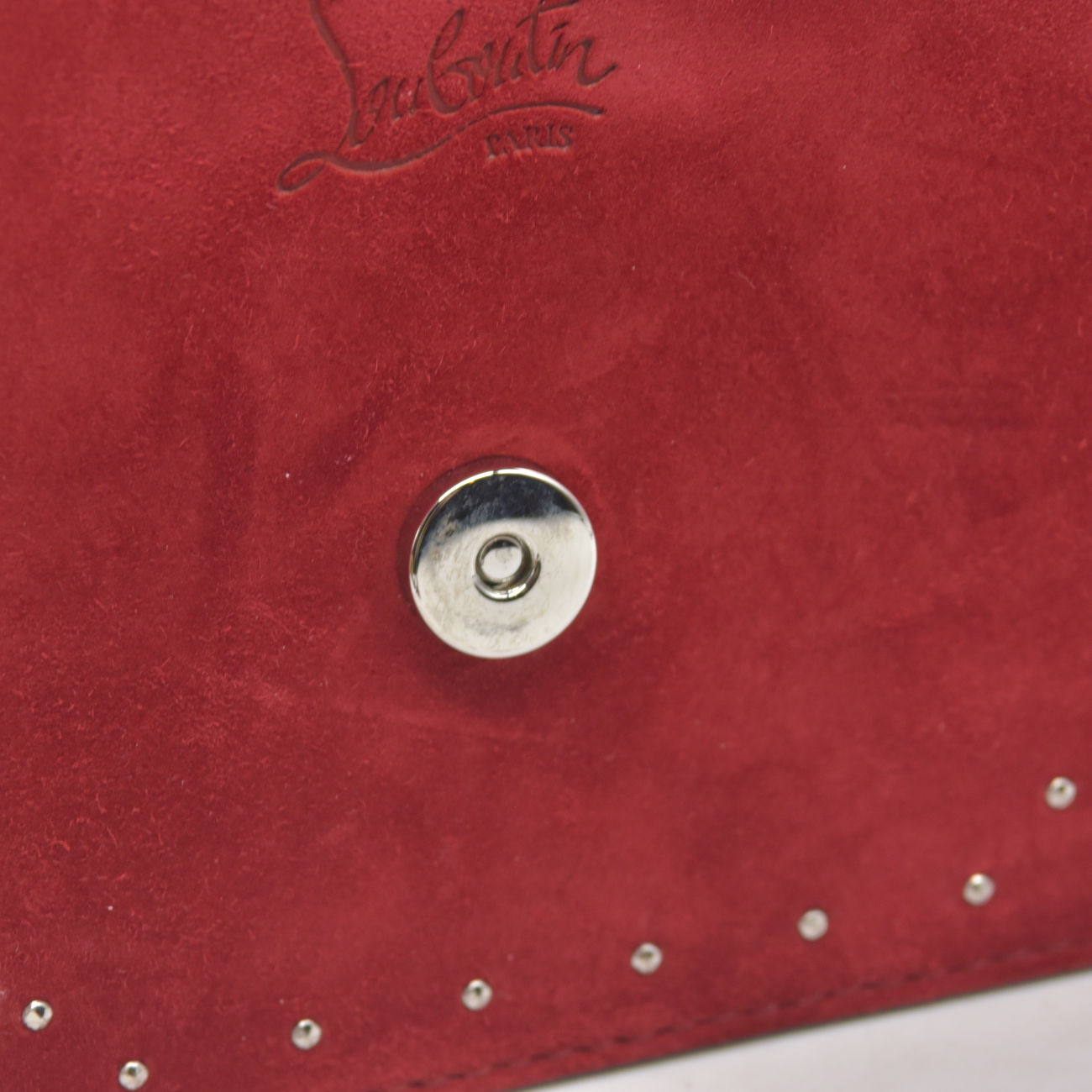 $1290 Christian Louboutin Loubi54 Clutch Red Suede Polka Dot Print