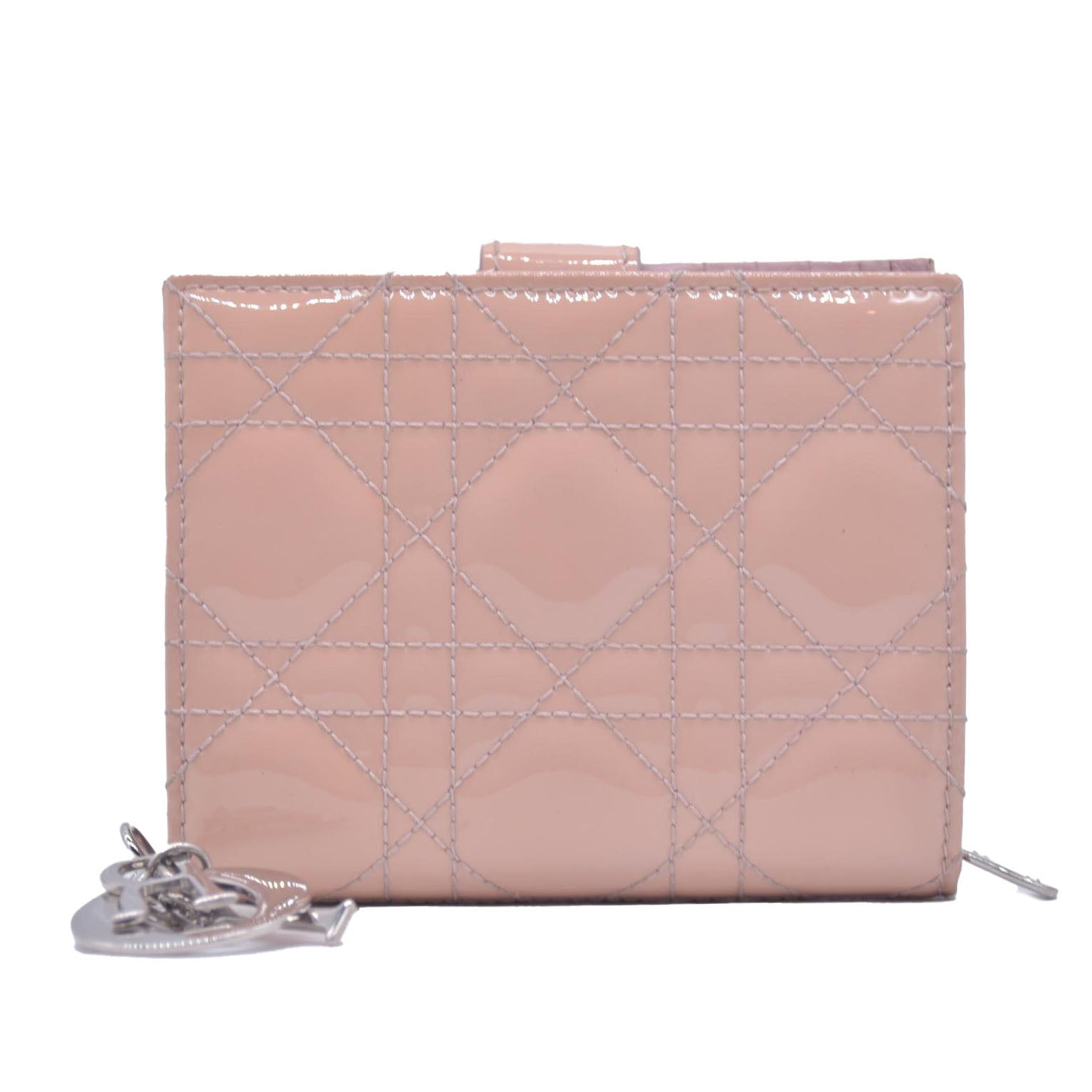 $700 CHRISTIAN DIOR Patent Cannage Lady Dior Lotus Wallet Pink CONSIGNMENT