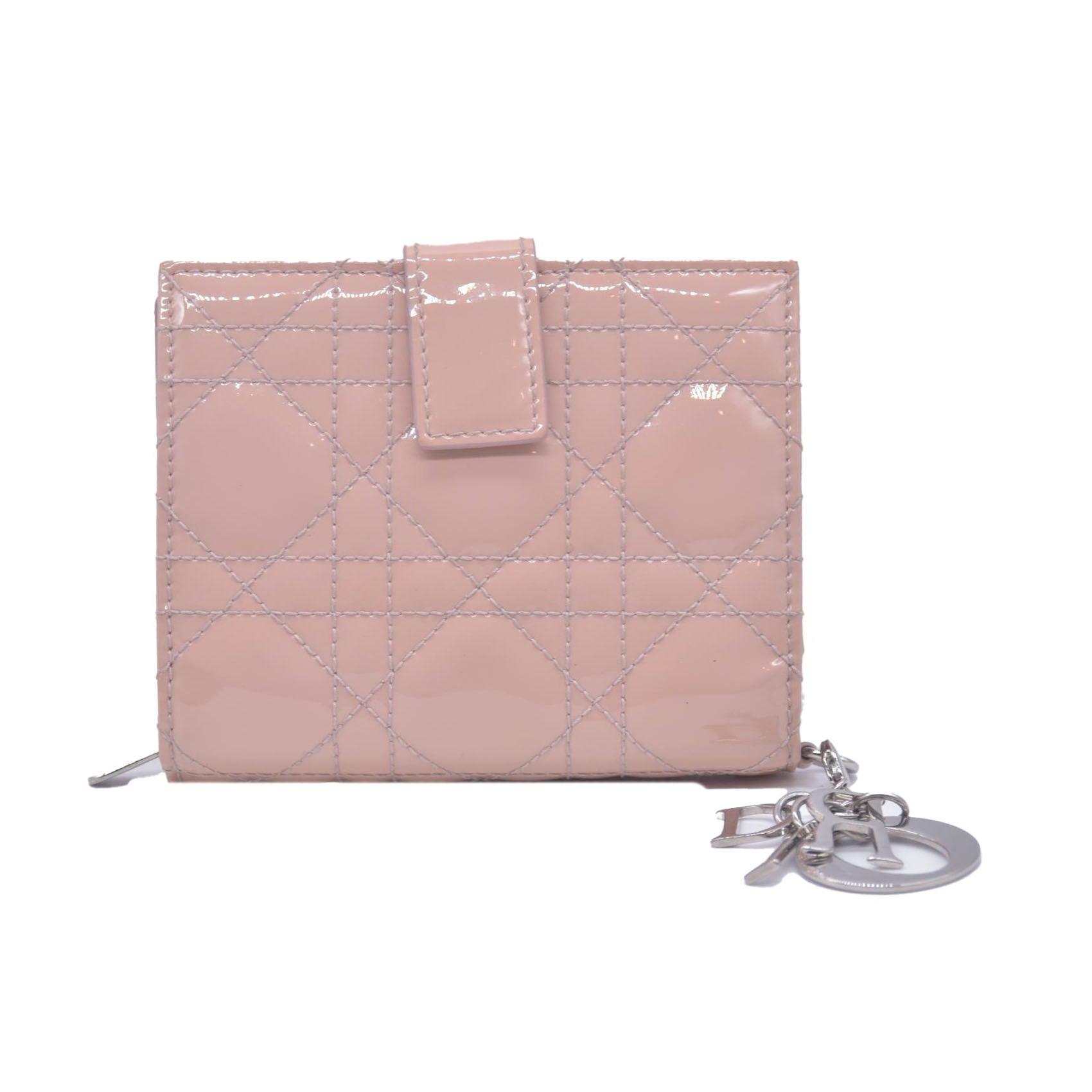 $700 CHRISTIAN DIOR Patent Cannage Lady Dior Lotus Wallet Pink CONSIGNMENT