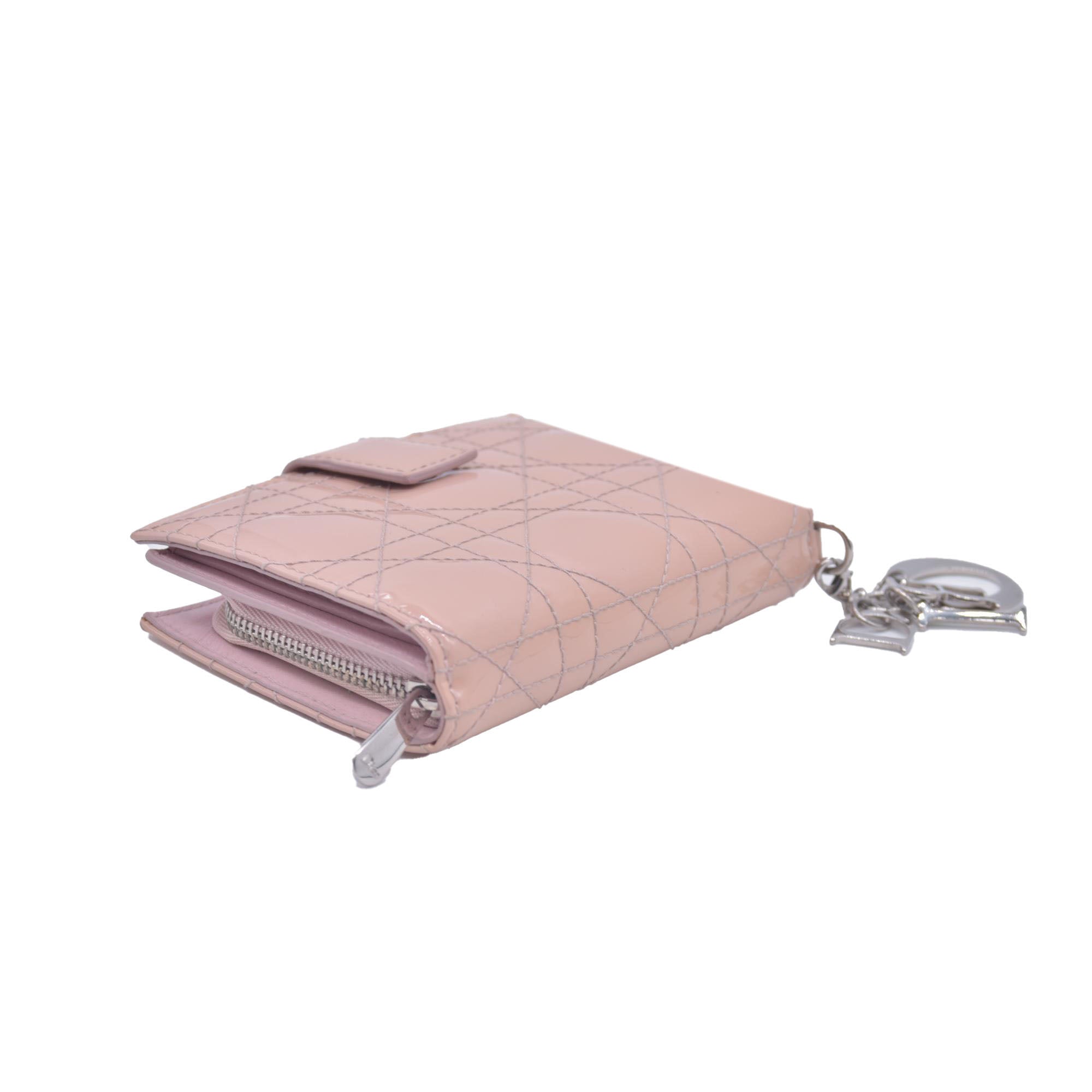 $700 CHRISTIAN DIOR Patent Cannage Lady Dior Lotus Wallet Pink CONSIGNMENT