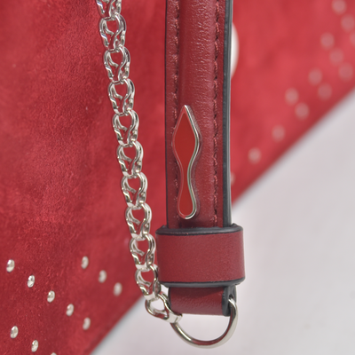 $1290 Christian Louboutin Loubi54 Clutch Red Suede Polka Dot Print