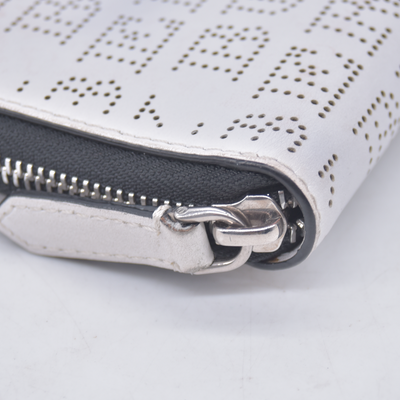 $598 BURBERRY Logo Perforated Leather Zip Around Long Wallet White