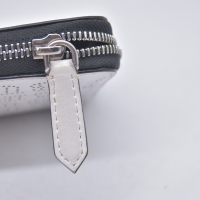 $598 BURBERRY Logo Perforated Leather Zip Around Long Wallet White