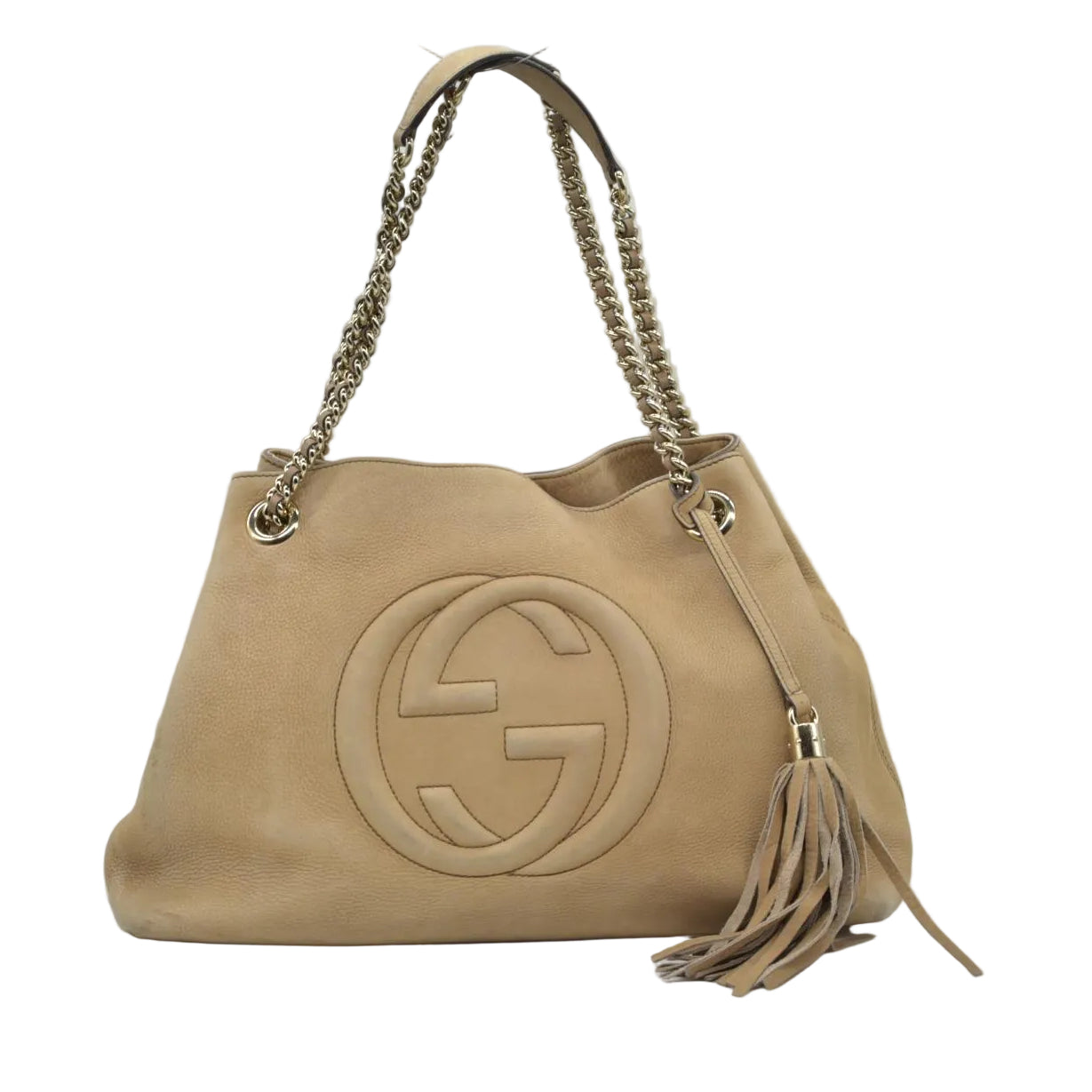 Gucci Pebbled Calfskin Large Soho Chain Shoulder Bag Nude