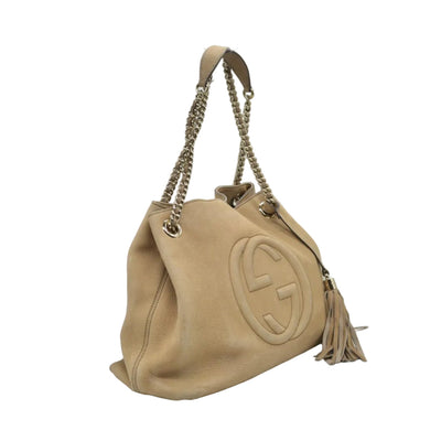 Gucci Pebbled Calfskin Large Soho Chain Shoulder Bag Nude