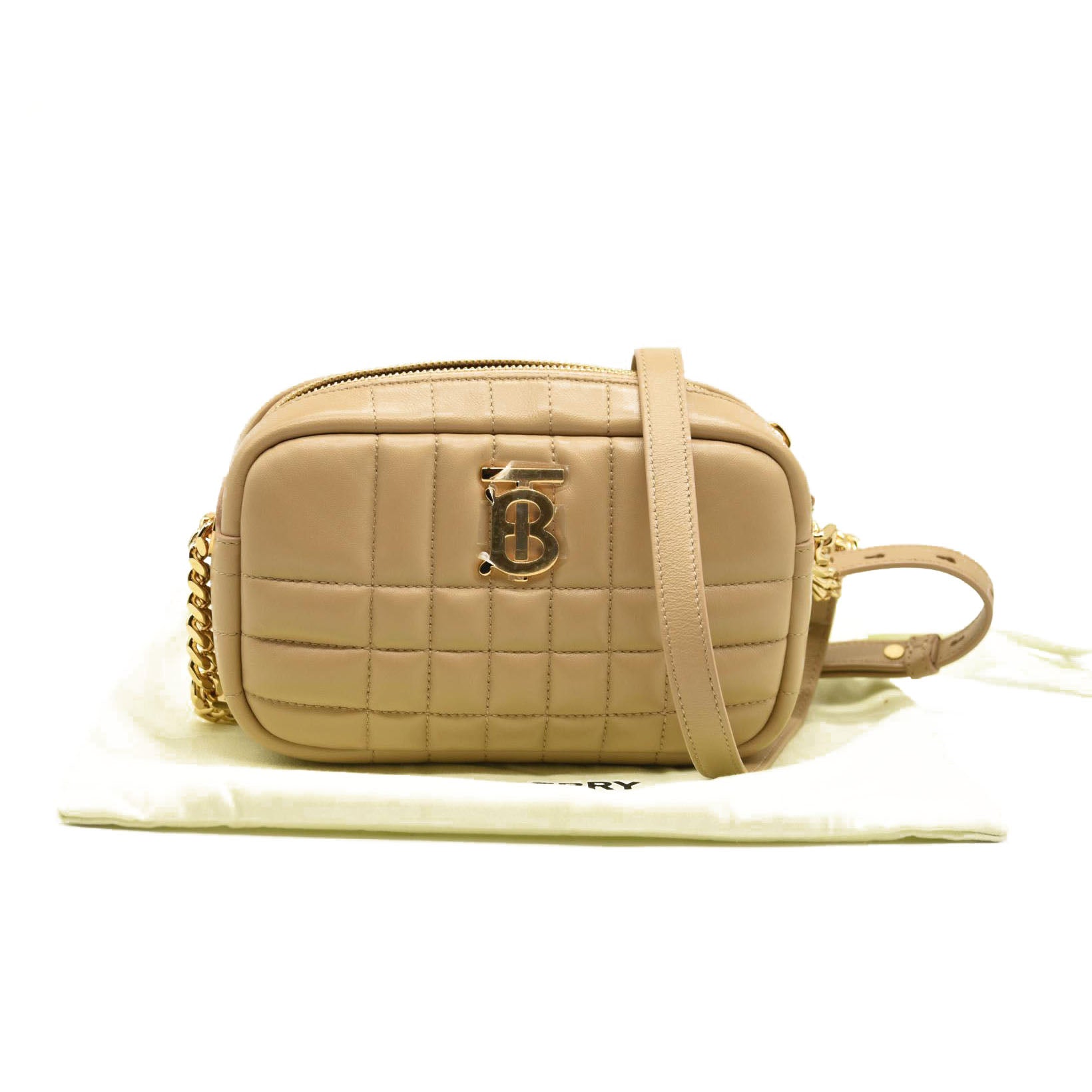 BURBERRY Calfskin Quilted Small Lola Camera Bag Beige