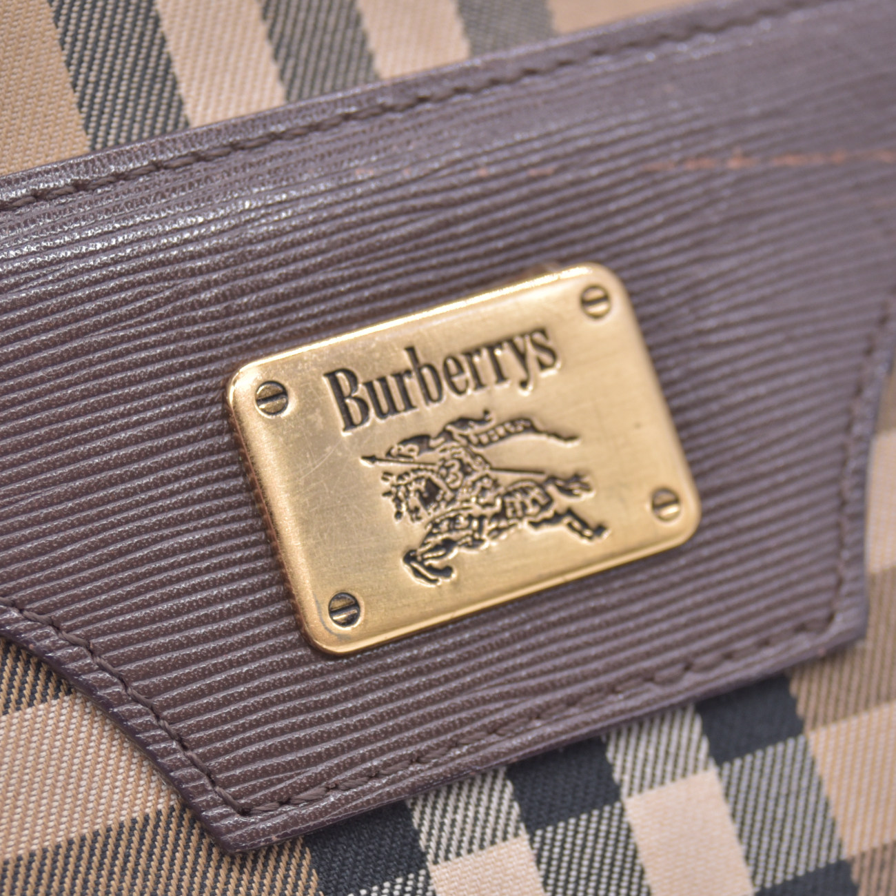 $450 Burberrys Horse Logo Check Canvas Clutch Bag Beige