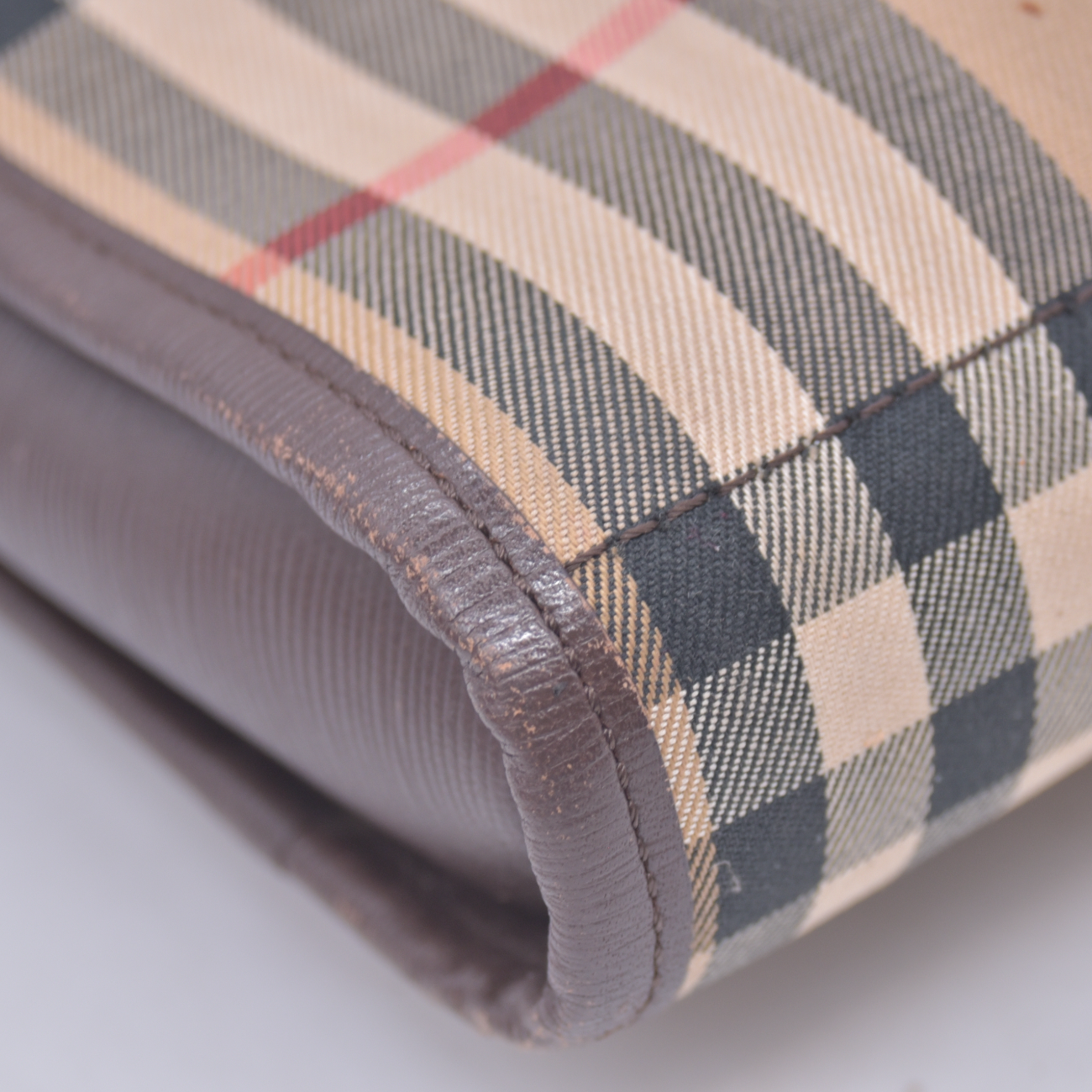 $450 Burberrys Horse Logo Check Canvas Clutch Bag Beige