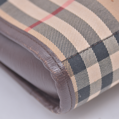 $450 Burberrys Horse Logo Check Canvas Clutch Bag Beige