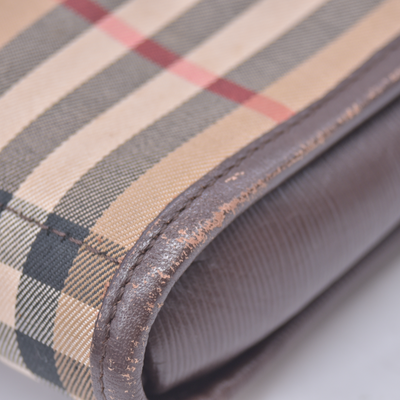 $450 Burberrys Horse Logo Check Canvas Clutch Bag Beige