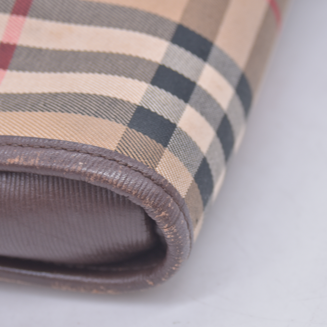 $450 Burberrys Horse Logo Check Canvas Clutch Bag Beige