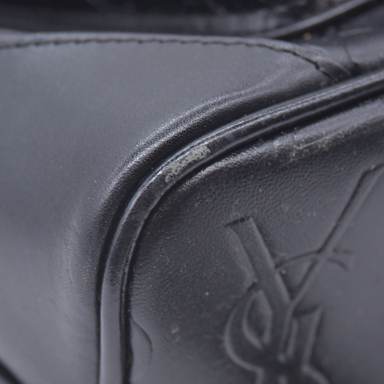 $2150 Yves Saint Laurent Cassandra Embossed Leather Backpack Black