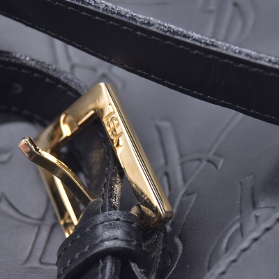 $2150 Yves Saint Laurent Cassandra Embossed Leather Backpack Black