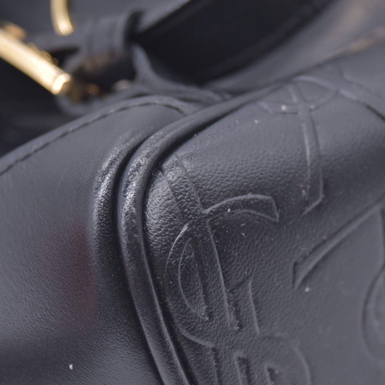 $2150 Yves Saint Laurent Cassandra Embossed Leather Backpack Black