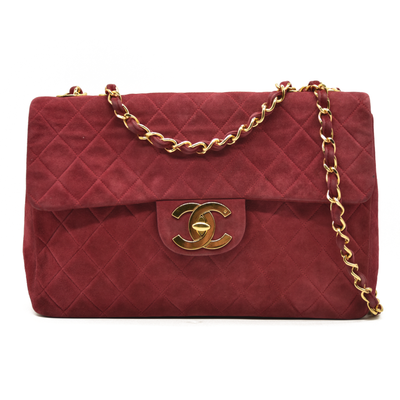 $7500 Chanel Suede Quilted Jumbo XL Single Flap Red CONSIGNMENT