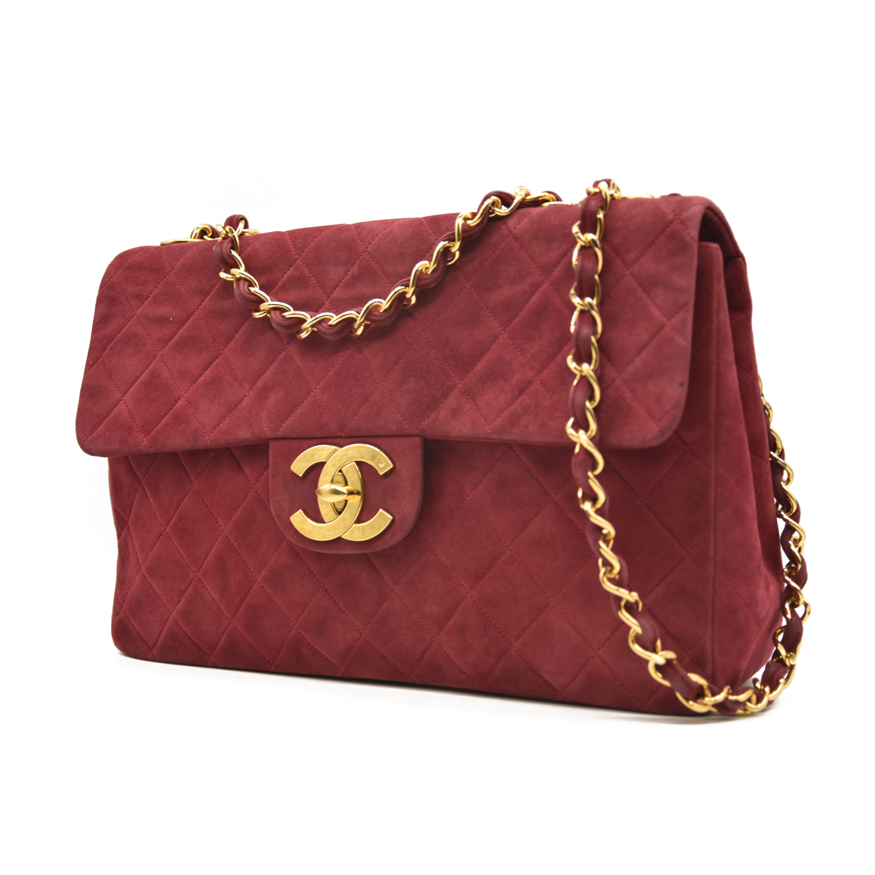 $7500 Chanel Suede Quilted Jumbo XL Single Flap Red CONSIGNMENT