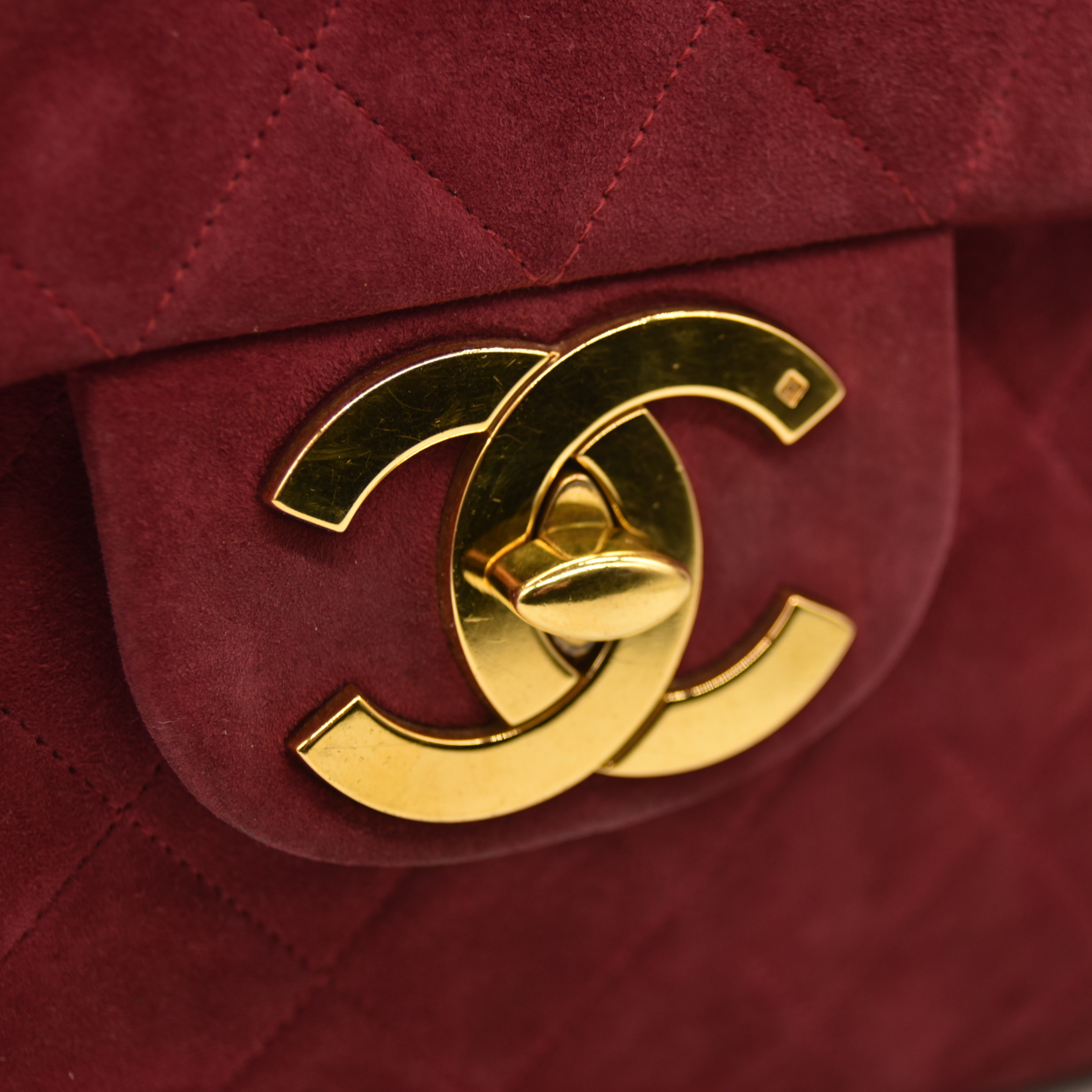 $7500 Chanel Suede Quilted Jumbo XL Single Flap Red CONSIGNMENT