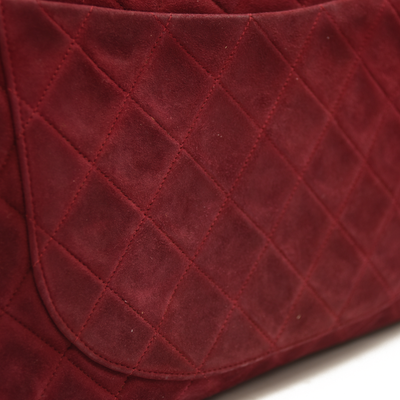 $7500 Chanel Suede Quilted Jumbo XL Single Flap Red CONSIGNMENT